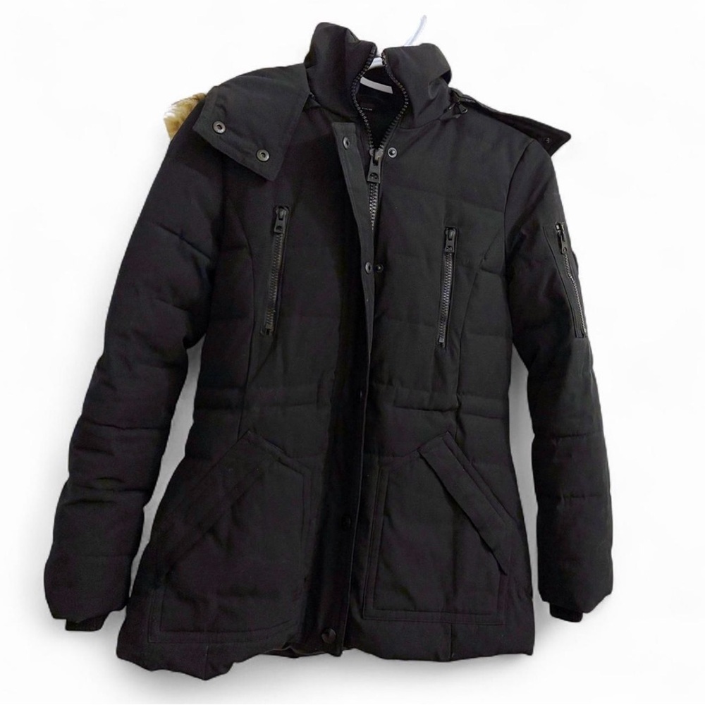 Guess Women’s Black Puffer Jacket with Fur Trim